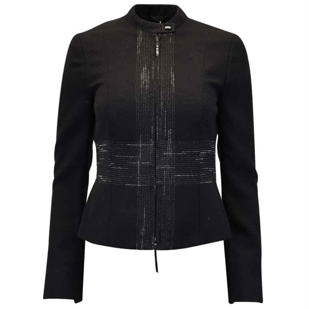 Akris Punto Black Wool Jacket Zip Up Fall, Plus Size 14